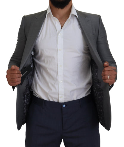 Dolce &amp; Gabbana – Slim Fit-Jackenblazer aus grauer Wolle und Seide