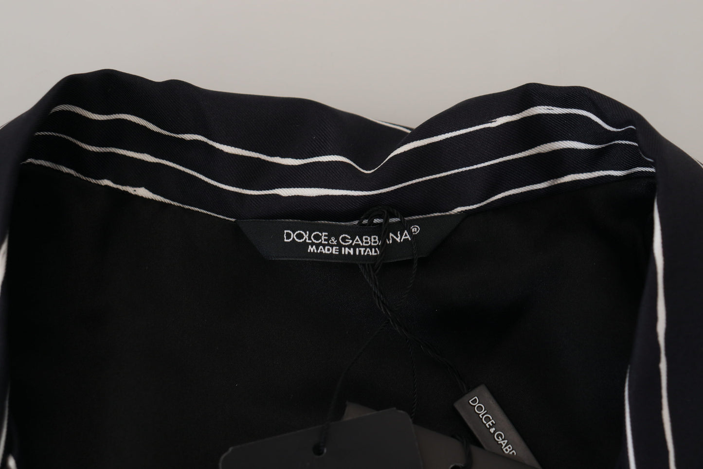 Dolce &amp; Gabbana Blau gestreifte Pyjama-Hemdjacke aus Seide