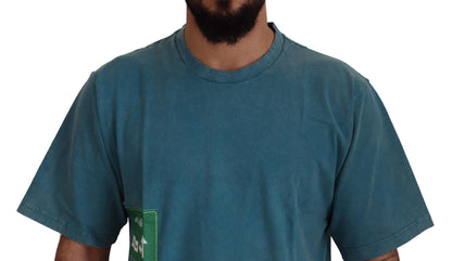 تي شيرت قطني بياقة دائرية وطبعة شعار دولتشي آند غابانا باللون الأزرق