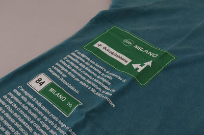 تي شيرت قطني بياقة دائرية وطبعة شعار دولتشي آند غابانا باللون الأزرق