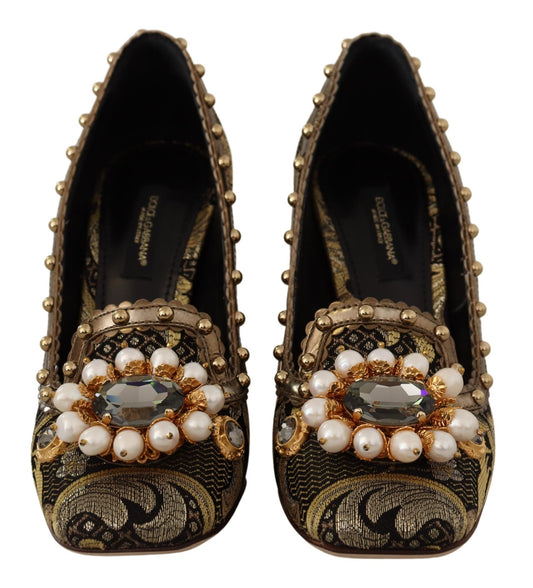 Dolce & Gabbana – Pumps aus Brokat mit quadratischer Zehenpartie und goldenem Kristall