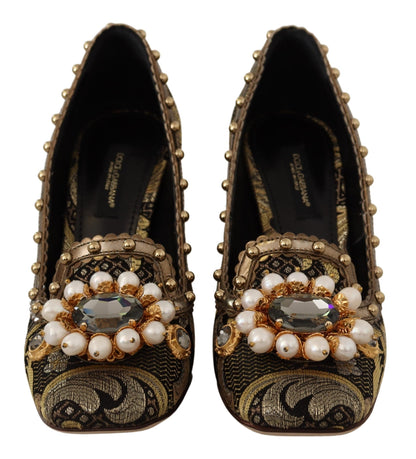 Dolce &amp; Gabbana – Pumps aus Brokat mit quadratischer Zehenpartie und goldenem Kristall