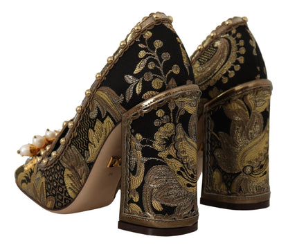 Dolce &amp; Gabbana – Pumps aus Brokat mit quadratischer Zehenpartie und goldenem Kristall