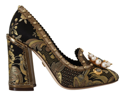 Dolce &amp; Gabbana – Pumps aus Brokat mit quadratischer Zehenpartie und goldenem Kristall
