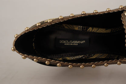 Dolce &amp; Gabbana – Pumps aus Brokat mit quadratischer Zehenpartie und goldenem Kristall