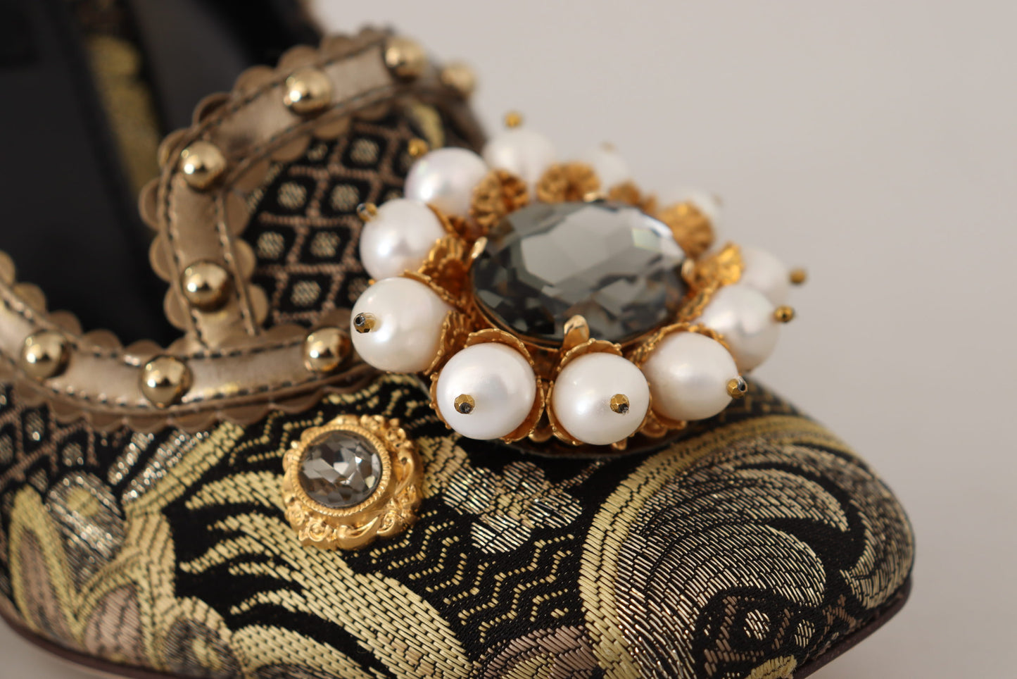 Dolce &amp; Gabbana – Pumps aus Brokat mit quadratischer Zehenpartie und goldenem Kristall