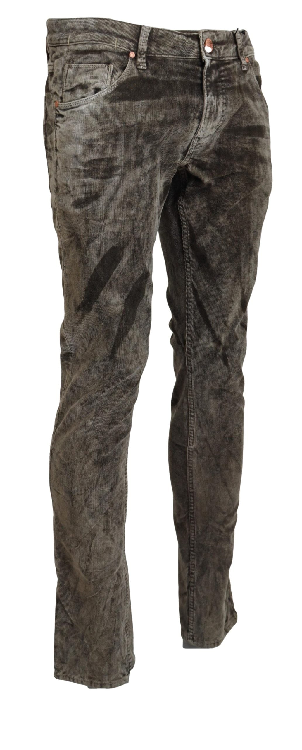 Acht Graue Slim Fit Jeans aus gewaschenem Baumwollcord