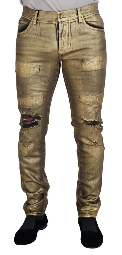 Dolce &amp; Gabbana – Zerfetzte Skinny-Jeans aus goldener Baumwolle für Herren