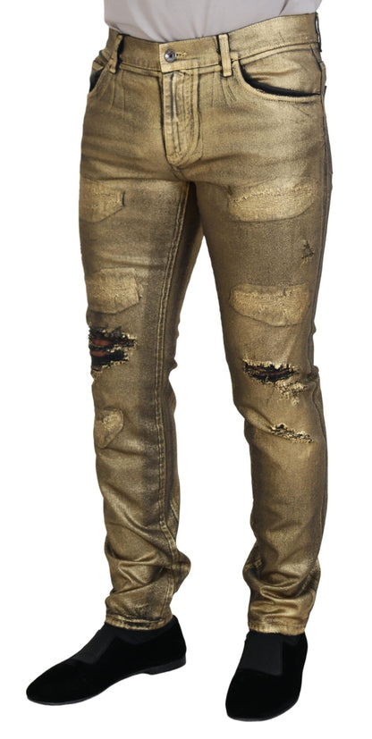 Dolce &amp; Gabbana – Zerfetzte Skinny-Jeans aus goldener Baumwolle für Herren