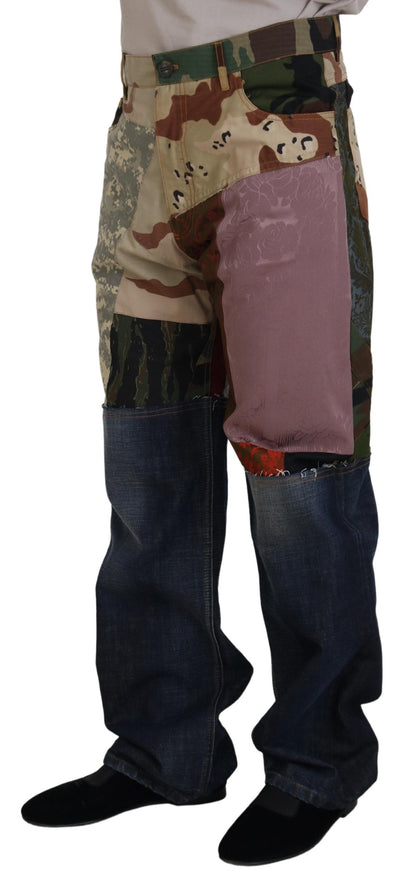 بنطلون جينز رجالي من دولتشي آند غابانا متعدد الألوان من الحرير المرقّع