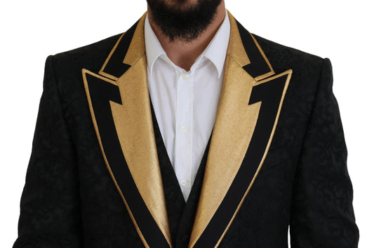 Dolce &amp; Gabbana – Schwarz-goldener Fantasy-Smokinganzug in schmaler Passform
