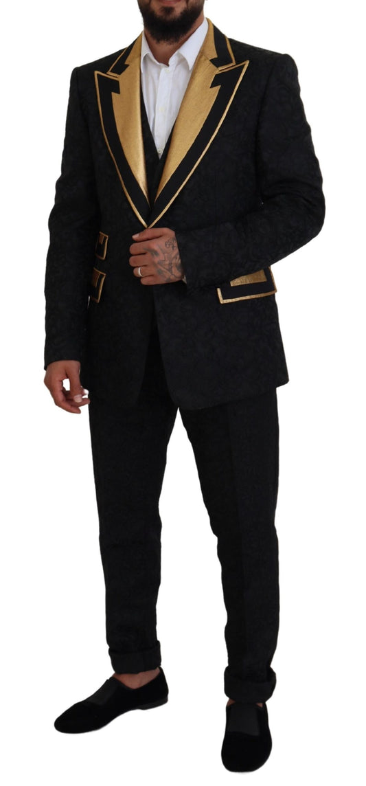 Dolce &amp; Gabbana – Schwarz-goldener Fantasy-Smokinganzug in schmaler Passform