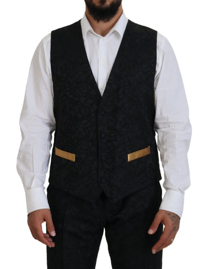 Dolce &amp; Gabbana – Schwarz-goldener Fantasy-Smokinganzug in schmaler Passform