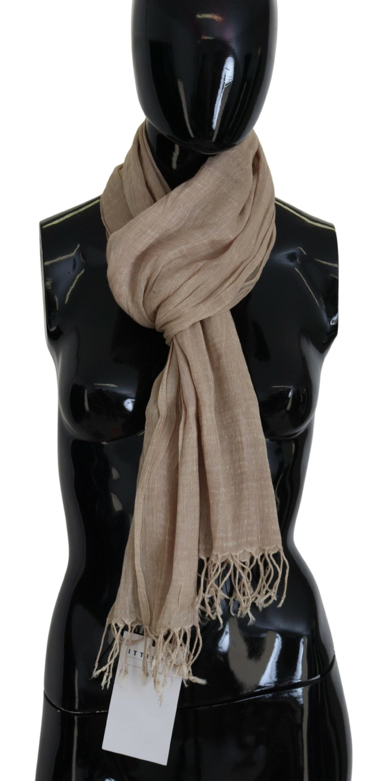 Costume National Schal aus Baumwolle, beige, Foulard, Fransenschal