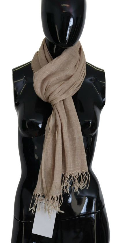 Costume National Schal aus Baumwolle, beige, Foulard, Fransenschal