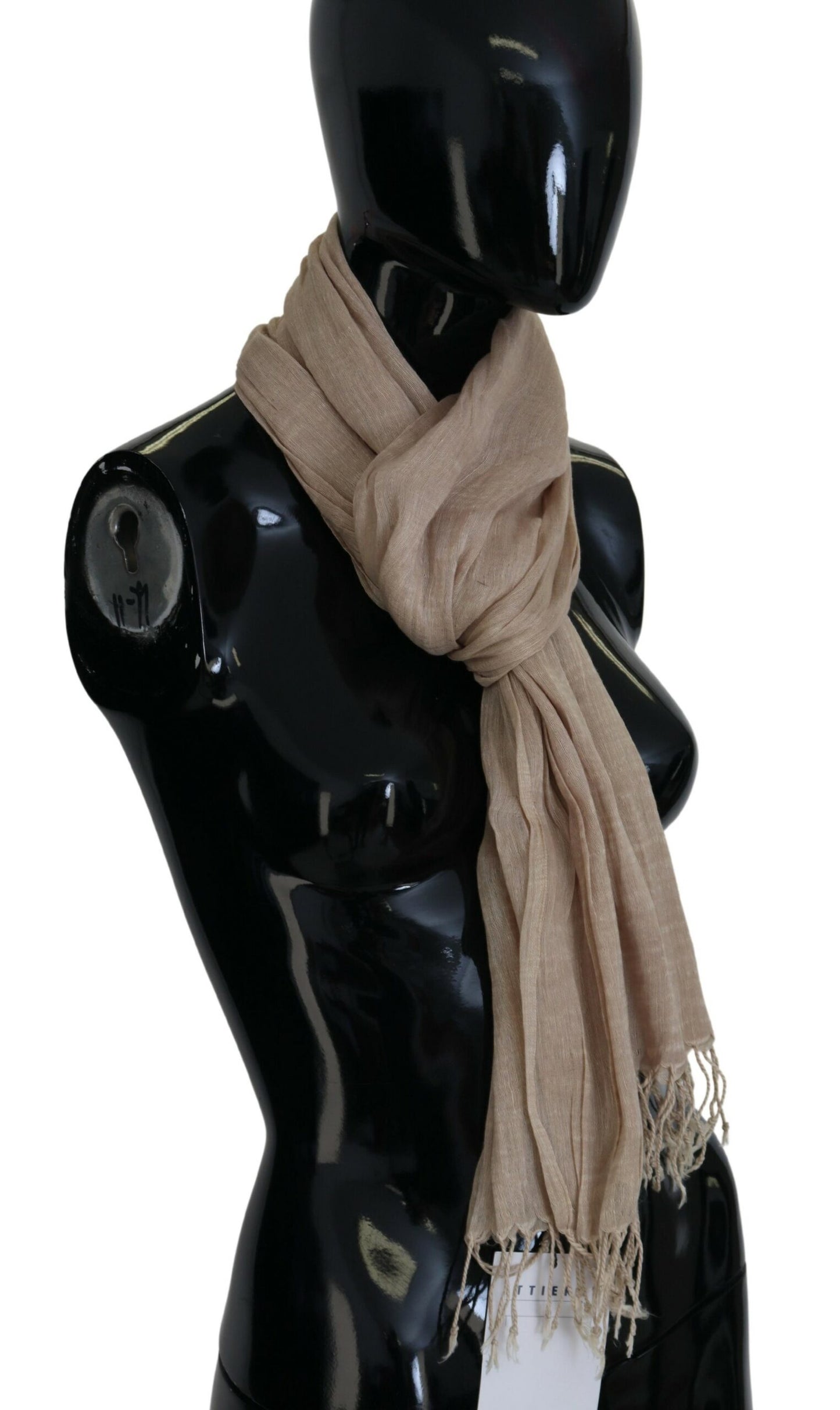 Costume National Schal aus Baumwolle, beige, Foulard, Fransenschal