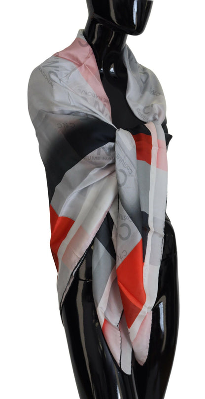 Costume National Grau Rot Schal Foulard Wickelschal