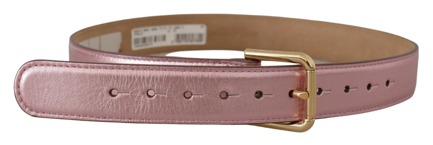 Dolce &amp; Gabbana – Gürtel aus poliertem Leder in Metallic-Pink mit Logo und Metallschnalle