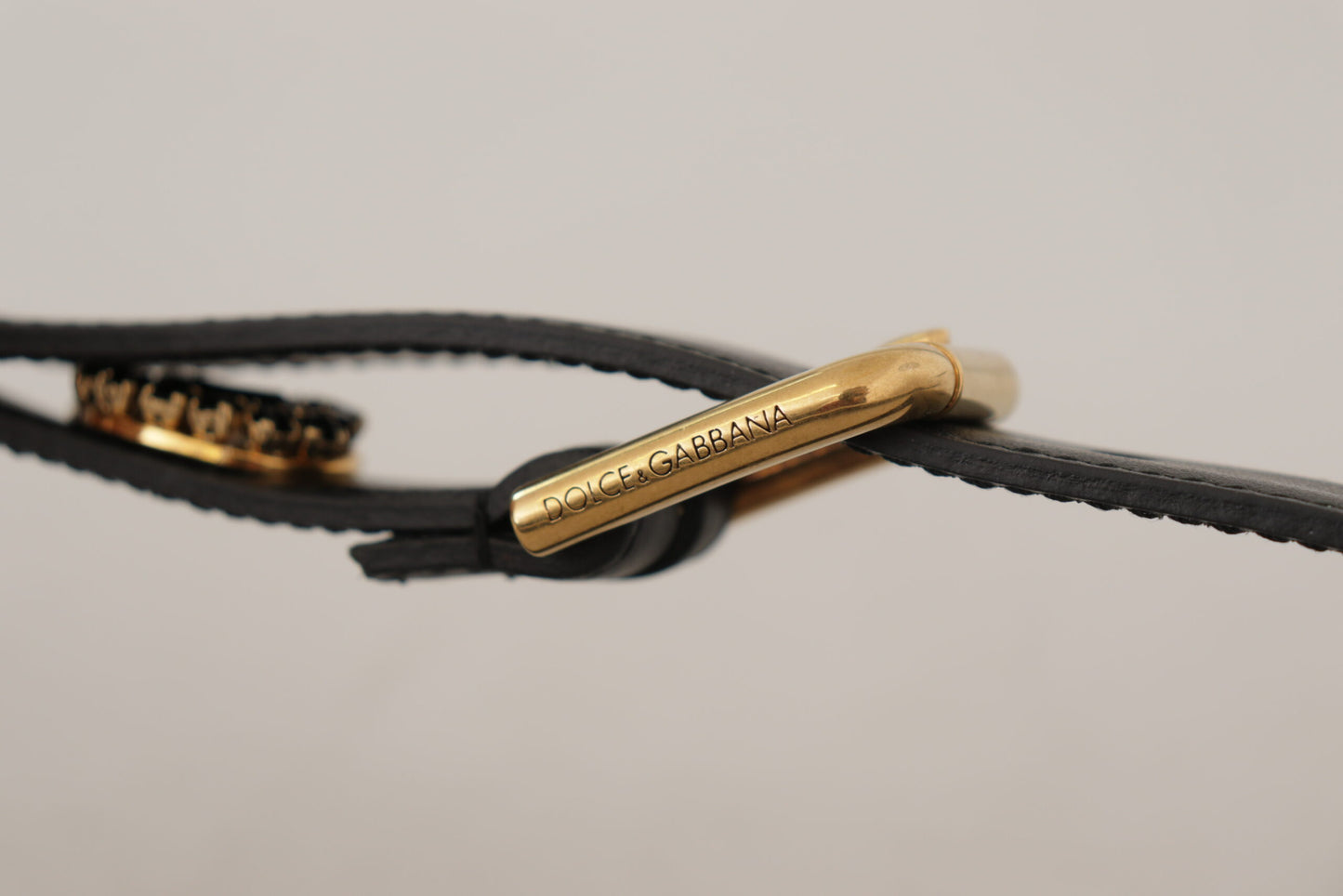 Dolce &amp; Gabbana – Schwarzer Ledergürtel mit Kristall-Logo