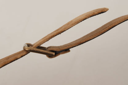 Dolce &amp; Gabbana Brauner Samtgürtel mit bronzefarbener Vintage-Logoschnalle aus Metall