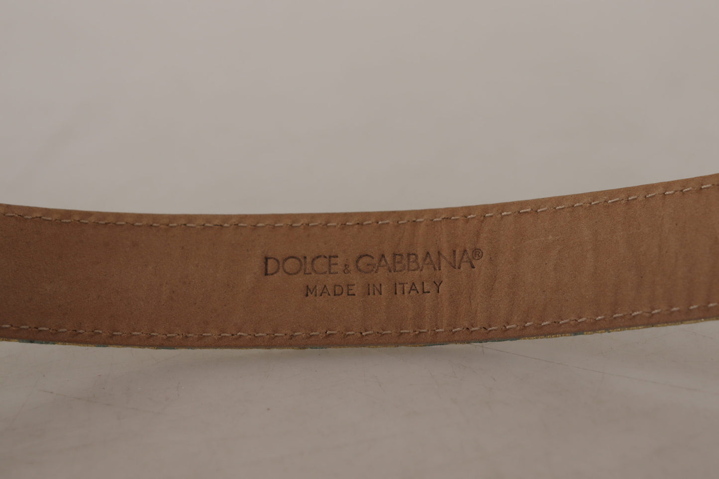 Dolce &amp; Gabbana – Blauer Ledergürtel aus Jacquard mit geprägter goldener Metallschnalle