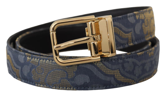 Dolce &amp; Gabbana – Marineblauer Jacquard-Gürtel mit goldfarbener Logo-Metallschnalle