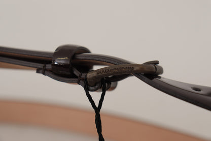 Dolce &amp; Gabbana – Schwarzer Lackledergürtel mit Metallschnalle und Logo