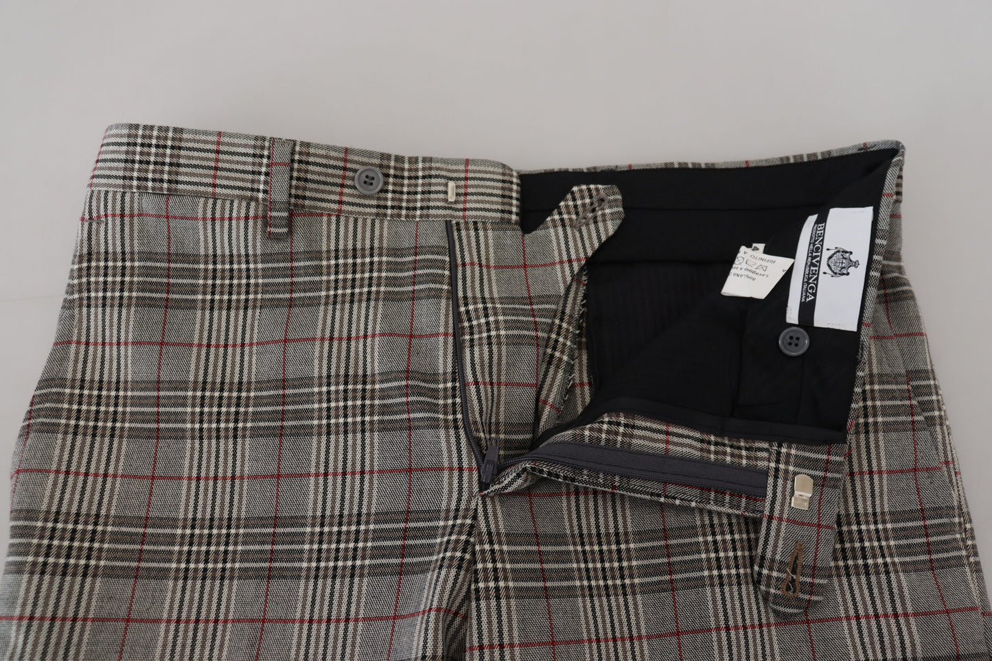 BENCIVENGA Grau karierte Skinny Herrenhose