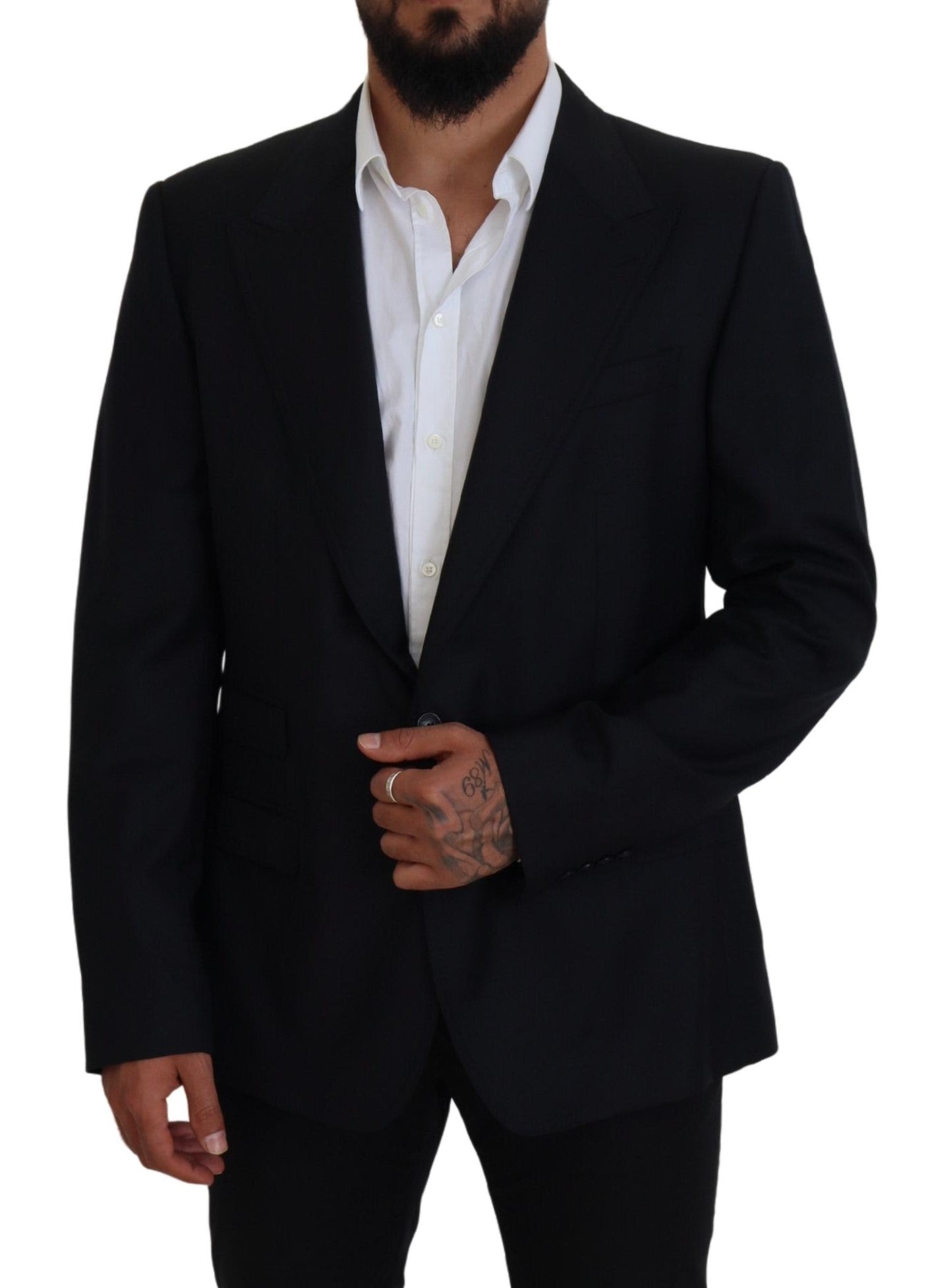 بليزر رسمي من الصوف باللون الأزرق الداكن من دولتشي آند غابانا