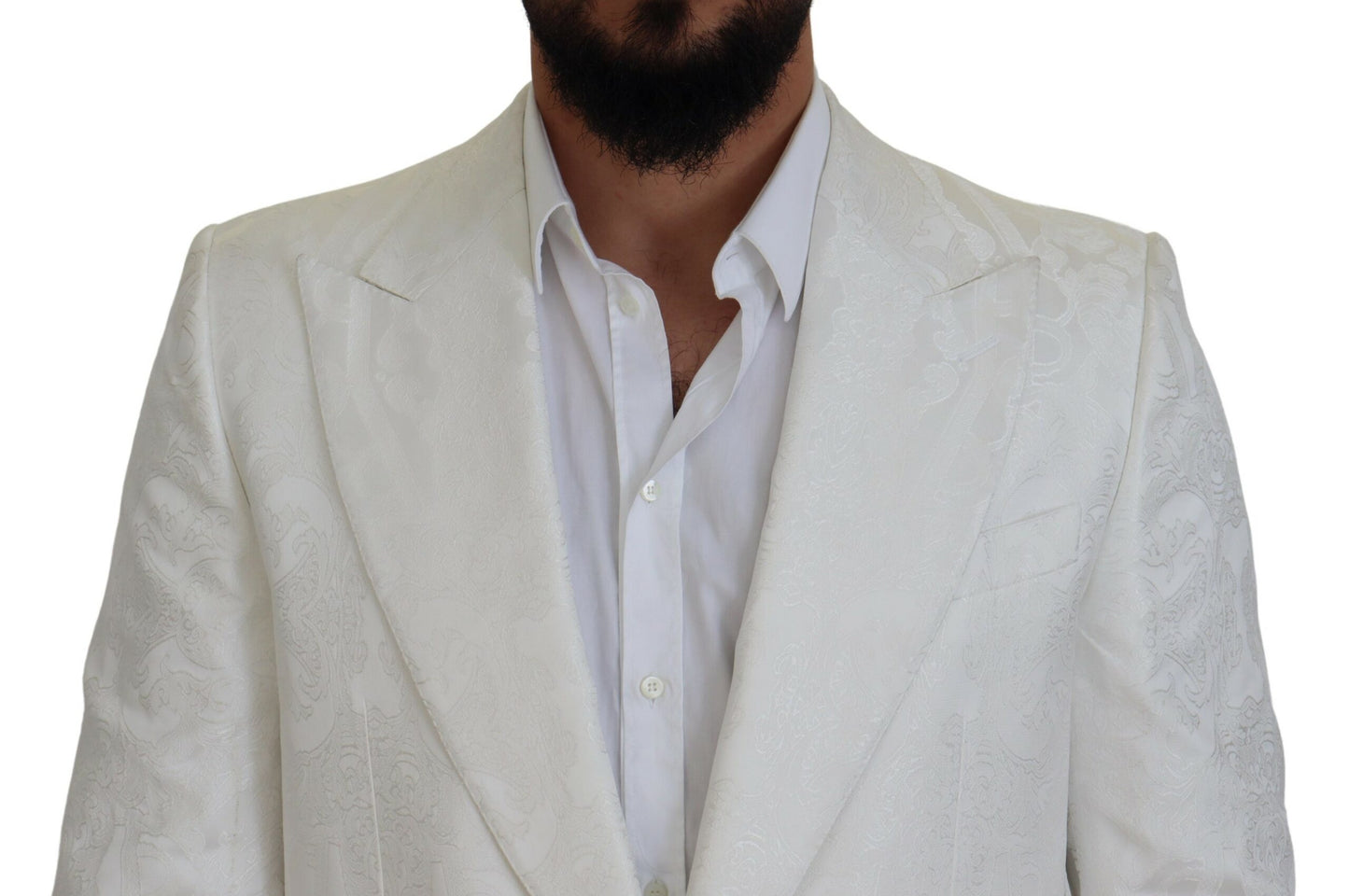 Dolce &amp; Gabbana – Trenchcoatjacke aus weißem Brokat mit Blumenmuster