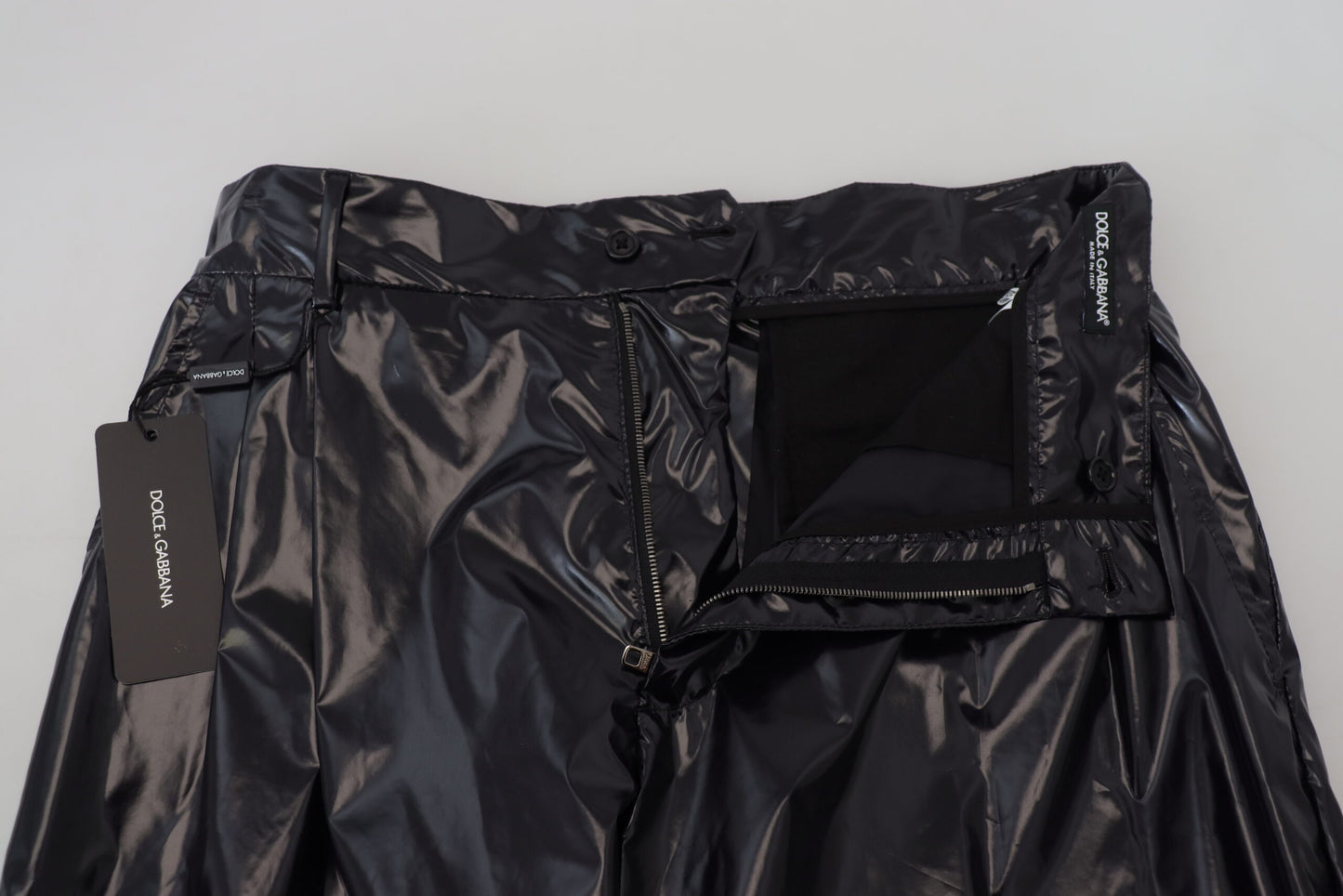 Dolce &amp; Gabbana Schwarze, glänzende Skinny-Hose aus Nylon für Herren