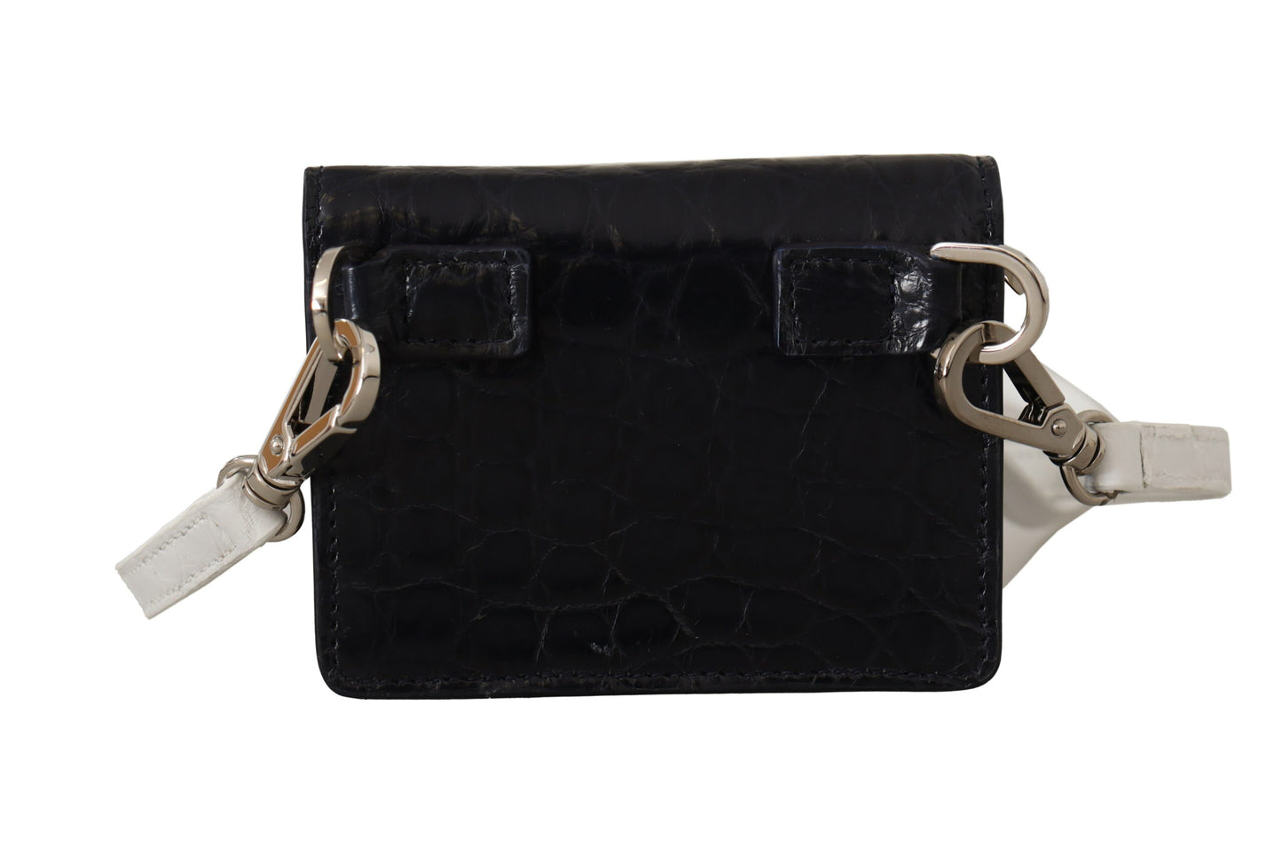 Dolce &amp; Gabbana Blau-weißes Kartenetui mit Caiman-Lederriemen