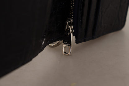 Dolce &amp; Gabbana Blau-weißes Kartenetui mit Caiman-Lederriemen