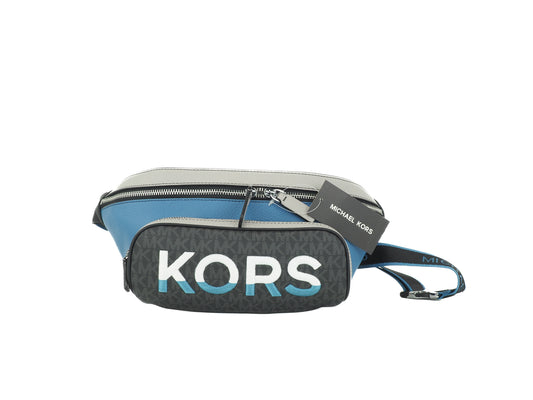 Michael Kors – Cooper – Große Utility-Gürteltasche aus blauem, mehrfarbigem Leder mit Logostickerei
