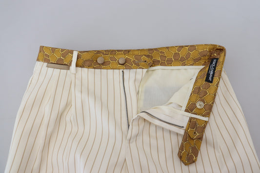 Dolce &amp; Gabbana – Smokinganzug in gebrochenem Weiß und Gold mit Streifen im Slim Fit