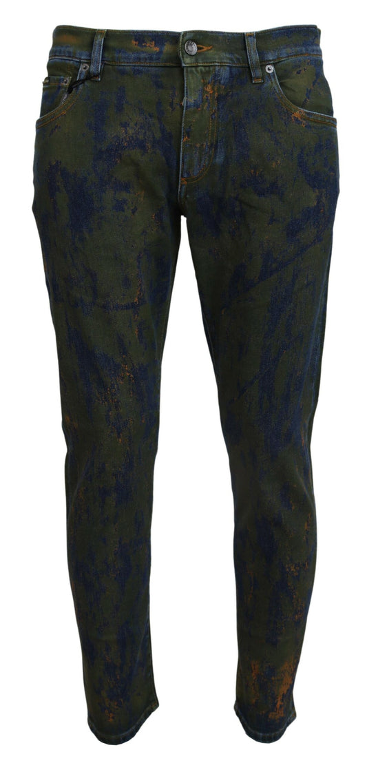 Dolce &amp; Gabbana Blaugrüne Skinny-Jeans aus Baumwolldenim