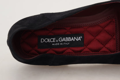 Dolce &amp; Gabbana – Slipper aus schwarzem Wildleder mit goldenem Kreuz