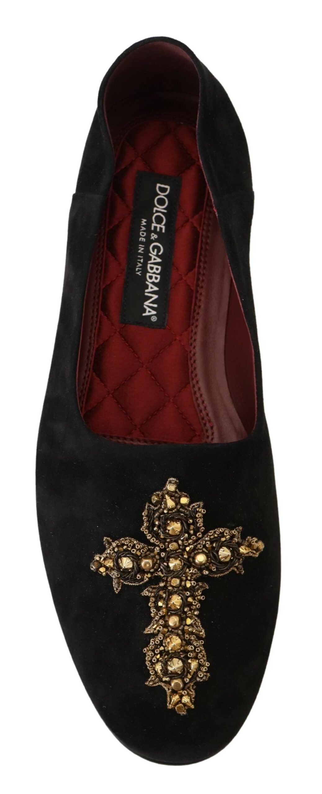 Dolce &amp; Gabbana – Slipper aus schwarzem Wildleder mit goldenem Kreuz