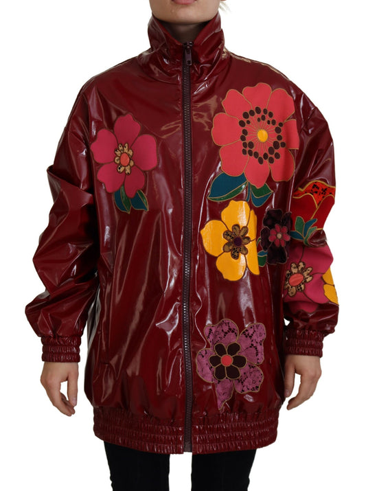 Dolce &amp; Gabbana Kastanienbraune Polyesterjacke mit durchgehendem Reißverschluss und Blumenmuster für Damen