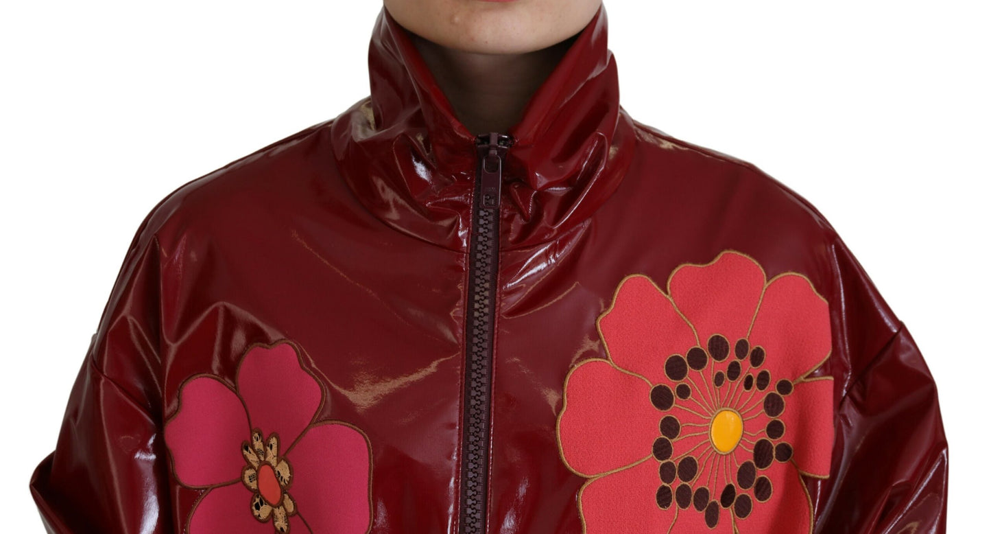 Dolce &amp; Gabbana Kastanienbraune Polyesterjacke mit durchgehendem Reißverschluss und Blumenmuster für Damen
