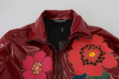 Dolce &amp; Gabbana Kastanienbraune Polyesterjacke mit durchgehendem Reißverschluss und Blumenmuster für Damen