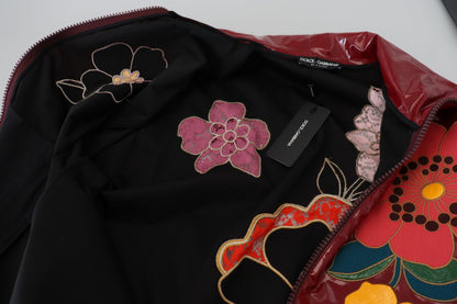 Dolce &amp; Gabbana Kastanienbraune Polyesterjacke mit durchgehendem Reißverschluss und Blumenmuster für Damen
