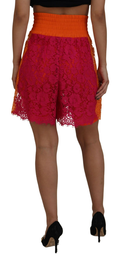 Dolce &amp; Gabbana Pink-orangefarbene Shorts aus Baumwolle mit hoher Taille