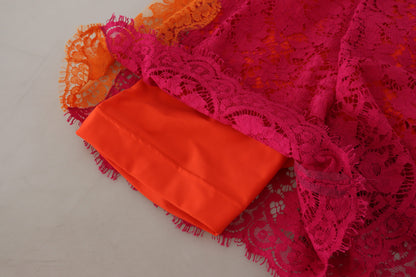 Dolce &amp; Gabbana Pink-orangefarbene Shorts aus Baumwolle mit hoher Taille