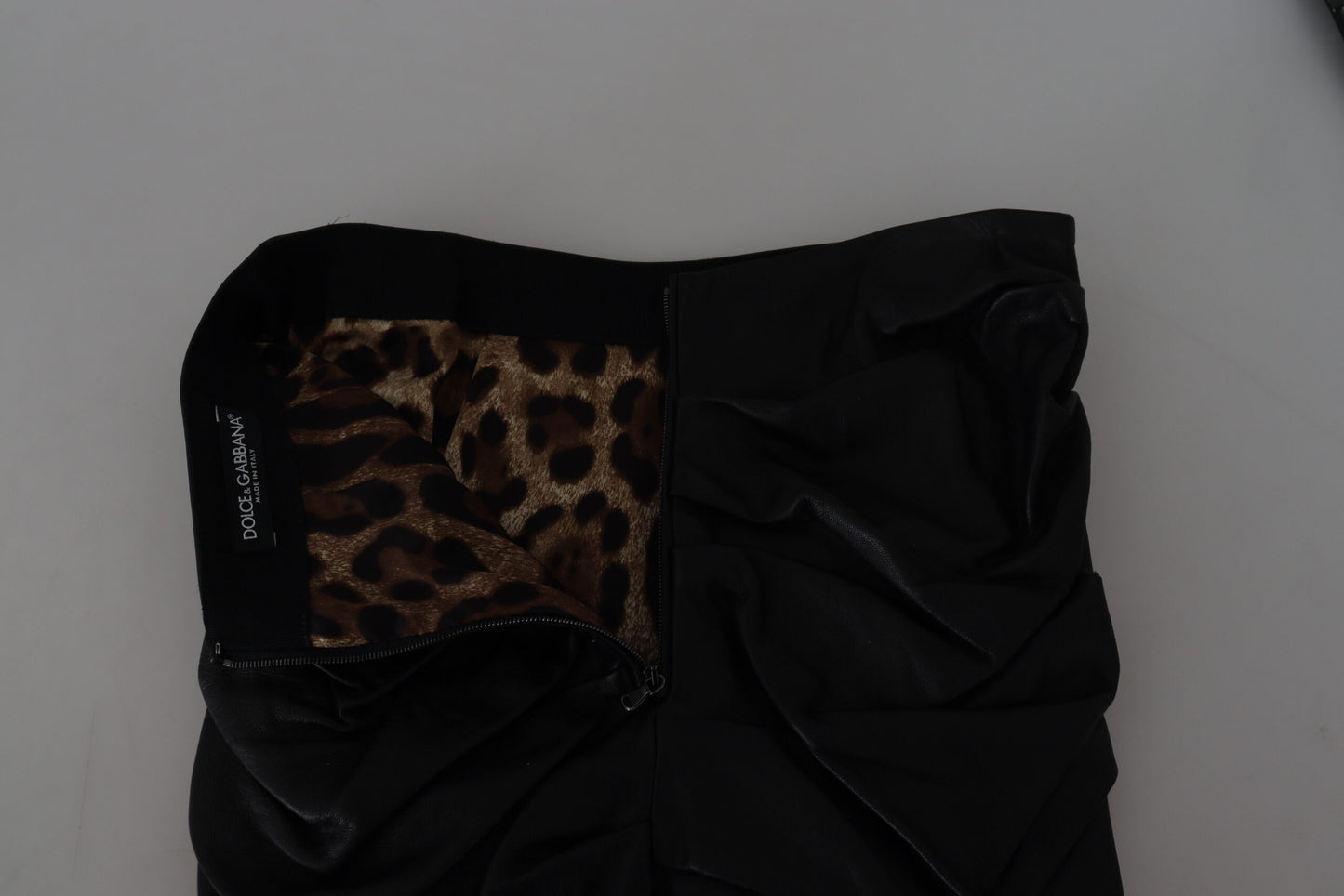 Dolce &amp; Gabbana – Schwarzer A-Linien-Minirock aus Lammleder