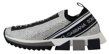 Dolce &amp; Gabbana Silber Strass Sorrento Sneakers Schuhe