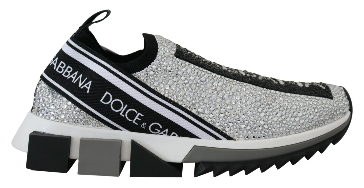 Dolce &amp; Gabbana Silber Strass Sorrento Sneakers Schuhe