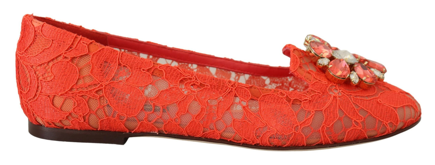 Dolce &amp; Gabbana – Rote Taormina-Ballerinas mit Spitzenkristallen