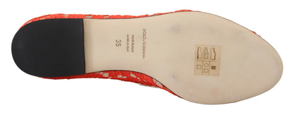 Dolce &amp; Gabbana – Rote Taormina-Ballerinas mit Spitzenkristallen