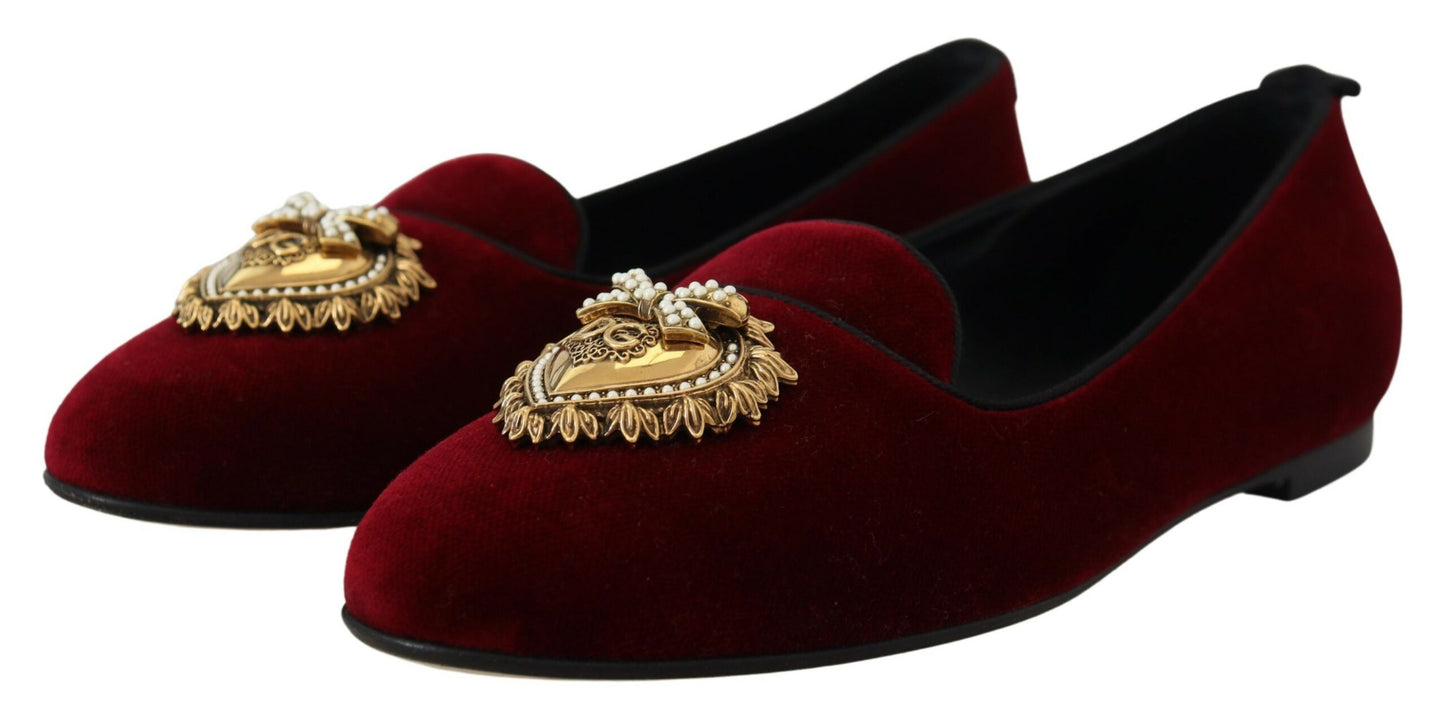 Dolce &amp; Gabbana Bordeaux Samt Slip-On Loafers Flats Schuhe